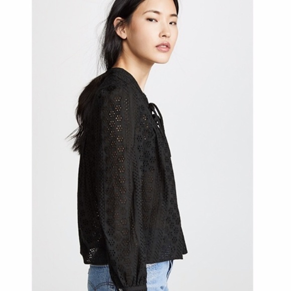 Madewell Eyelet Double Tie Peasant Top (black) XXL - Picture 4 of 8
